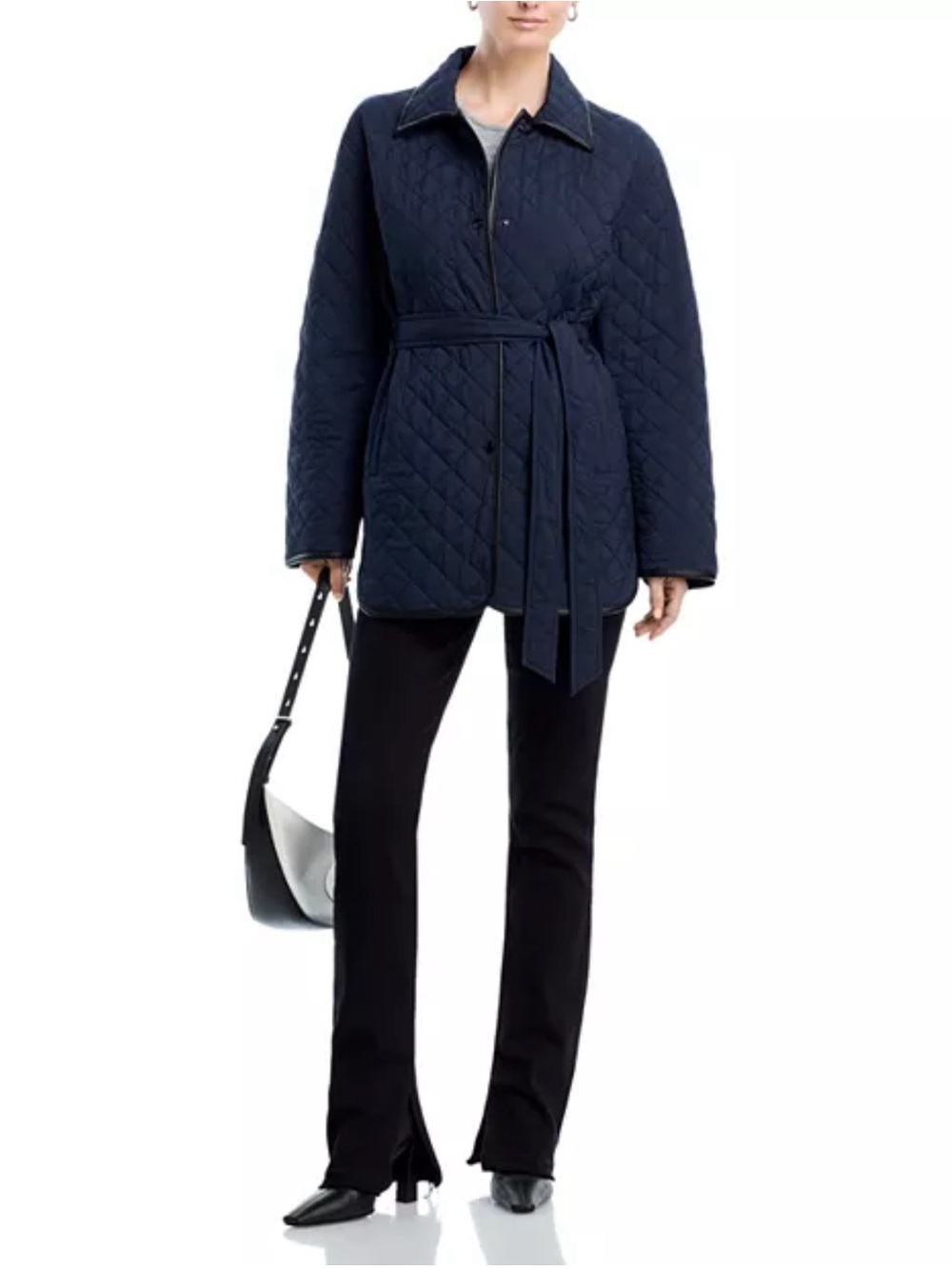 rag & bone Navy Quilted Belted Puffer Jacket - Picture 2 of 6
